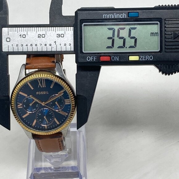 Fossil Rye Watch Women 36mm Silver Gold Tri Tone Blue Dial BQ3765 New Battery main image 4